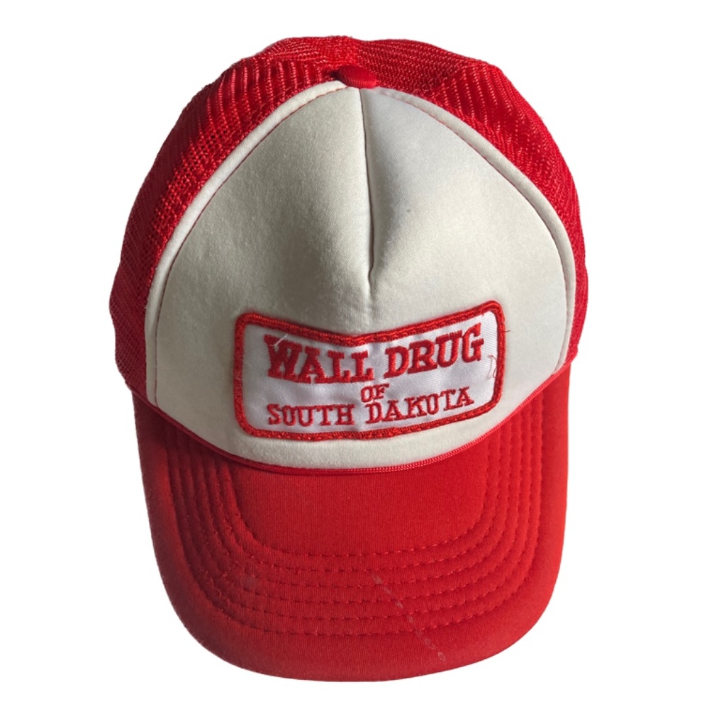 Wall Drug South Dakota Trucker Hat, Adjustable, White and Red Polyester Mesh